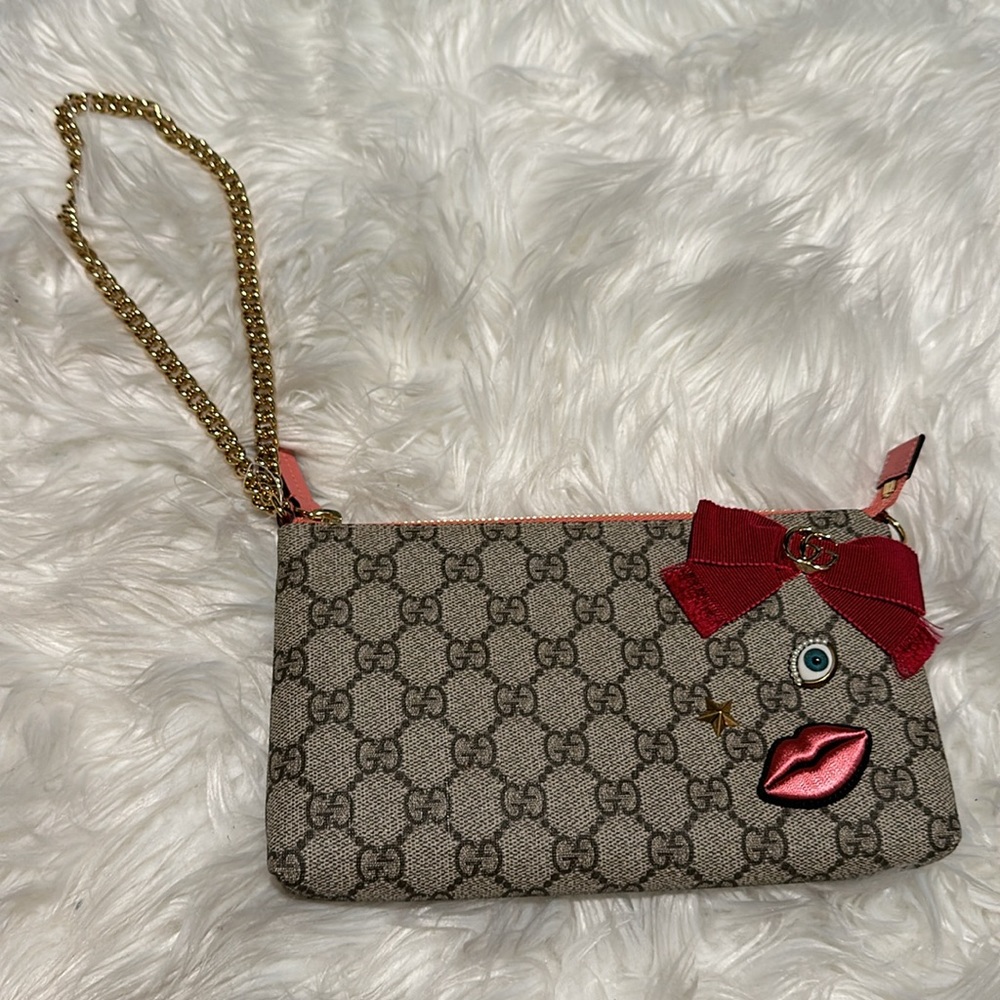 Brand New Pristine Gucci Circus Chain Wristlet Wallet GG Coated Canvas Applique - Picture 7 of 7